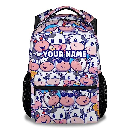 NICEFORNICE Custom Cow Print Backpacks Kids, 16 Inch Cute Backpack for School, Colorful Lightweight Bookbag for Girls