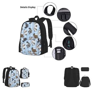 MQGMZ Blue Chinchillas And Moon Print Backpack 3 Pcs Set Travel Hiking Lightweight Water Laptop Pencil Case Insulated Lunch Bag