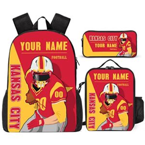 Quzeoxb Kansas City Custom Backpack 3pcs Bag Set Laptop Bag Personalized Name Number Lunch Box and Pencil Case Men Women Fan Gifts