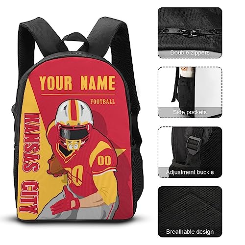 Quzeoxb Kansas City Custom Backpack 3pcs Bag Set Laptop Bag Personalized Name Number Lunch Box and Pencil Case Men Women Fan Gifts