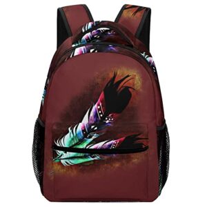 guyos native american colorful feathers backpack laptop casual bookbag double shoulder bags business daypack for college travel adults