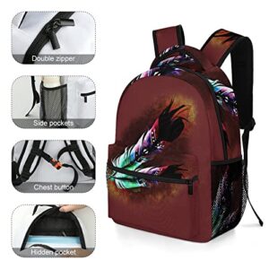 GUYOS Native American Colorful Feathers Backpack Laptop Casual Bookbag Double Shoulder Bags Business Daypack for College Travel Adults