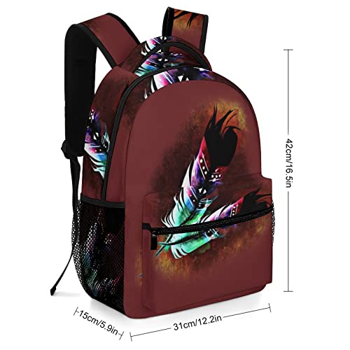 GUYOS Native American Colorful Feathers Backpack Laptop Casual Bookbag Double Shoulder Bags Business Daypack for College Travel Adults