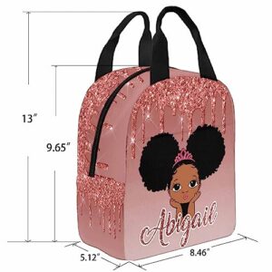 InterestPrint Customized Girls Bookbag with Lunch Bag, Personalized Pink Glitter Crown Knapsack Backpack Custom Backpack and Lunch Box for Daughter Granddaughter Birthday