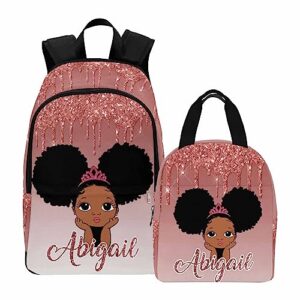 interestprint customized girls bookbag with lunch bag, personalized pink glitter crown knapsack backpack custom backpack and lunch box for daughter granddaughter birthday
