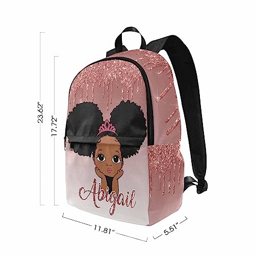 InterestPrint Customized Girls Bookbag with Lunch Bag, Personalized Pink Glitter Crown Knapsack Backpack Custom Backpack and Lunch Box for Daughter Granddaughter Birthday