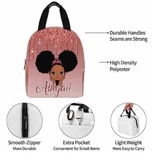 InterestPrint Customized Girls Bookbag with Lunch Bag, Personalized Pink Glitter Crown Knapsack Backpack Custom Backpack and Lunch Box for Daughter Granddaughter Birthday