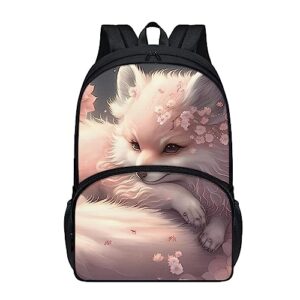 dmoyala fox love backpack for girls boys for school cute fox baby blossom pink backpacks with water bottle pocket 17 inch canvas lightweight