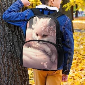 DMOYALA Fox Love Backpack for Girls Boys for School Cute Fox Baby Blossom Pink Backpacks with Water Bottle Pocket 17 inch Canvas Lightweight