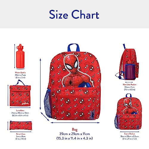 Marvel Backpack Set | Kids Backpack, Lunchbag, Water Bottle and Pencil Case Set | spider man backpack | Official Merchandise | Red