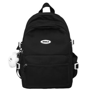 eaonitu kawaii backpack with cute plush pendant aesthetic casual travel work backpack 36 to 55l (black)