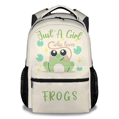 KNOWPHST Frog Backpacks for Girls Boys, 16 Inch Cute Backpack for School, Green, Large Capacity, Durable, Lightweight Bookbag for Kids Travel