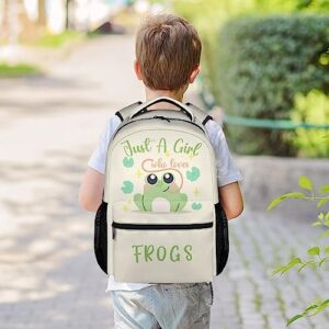 KNOWPHST Frog Backpacks for Girls Boys, 16 Inch Cute Backpack for School, Green, Large Capacity, Durable, Lightweight Bookbag for Kids Travel