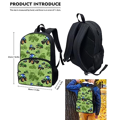 Gomyblomy Tractors 17 Inch Computer Backpack, Large Capacity Lightweight Children's School Bag with Lunch Bag & Water Bottle Bag, Travel Backpack for Boys & Girls