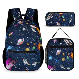 3pcs 17 inch space backpack, cartoon galaxy daypack stylish laptop bag, cool shoulders backpack with adjustable shoulder strap(space & galaxy)