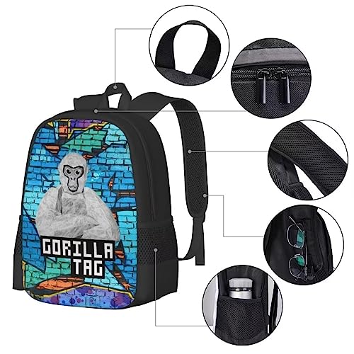 Gorilla Tag Backpack Cartoon Game Backpack Lightweight Durable Travel Backpack Laptop Backpack Monkey 3D Printed Casual Backpack Unisex Game Fan Gift