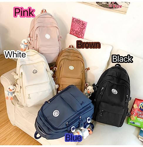 Romlvy Kawaii Backpack with Cute Accessories Classic Multi Pockets Large Capacity Daypack Practical Aesthetic Backpack (Black)