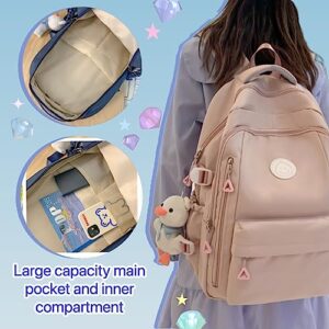 Romlvy Kawaii Backpack with Cute Accessories Classic Multi Pockets Large Capacity Daypack Practical Aesthetic Backpack (Black)