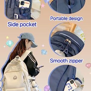 Romlvy Kawaii Backpack with Cute Accessories Classic Multi Pockets Large Capacity Daypack Practical Aesthetic Backpack (Black)