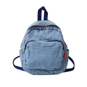 jhtpslr small denim backpack for women vintage aesthetic backpack mini denim backpack canvas backpack casual daypack (light blue)