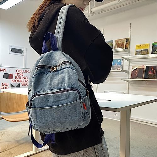 JHTPSLR Small Denim Backpack for Women Vintage Aesthetic Backpack Mini Denim Backpack Canvas Backpack Casual Daypack (Light Blue)