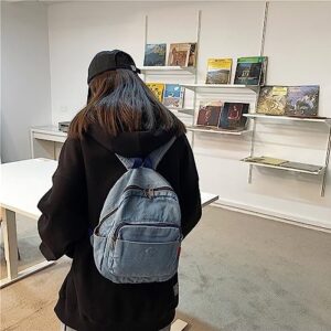 JHTPSLR Small Denim Backpack for Women Vintage Aesthetic Backpack Mini Denim Backpack Canvas Backpack Casual Daypack (Light Blue)