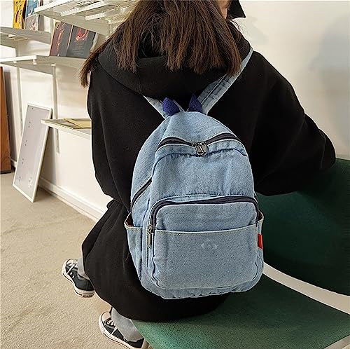 JHTPSLR Small Denim Backpack for Women Vintage Aesthetic Backpack Mini Denim Backpack Canvas Backpack Casual Daypack (Light Blue)