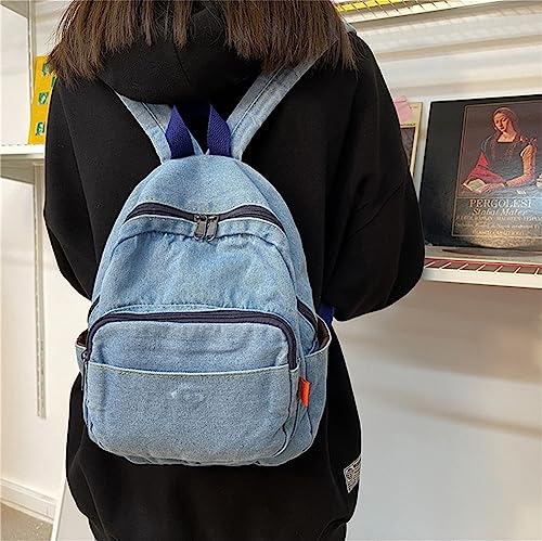 JHTPSLR Small Denim Backpack for Women Vintage Aesthetic Backpack Mini Denim Backpack Canvas Backpack Casual Daypack (Light Blue)