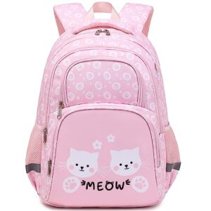 abshoo cute cat school backpack for girls elementary kindergarten kids school bag (cat pink a)