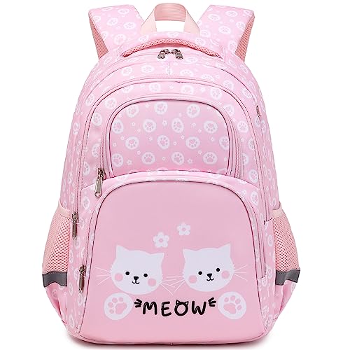 abshoo Cute Cat School Backpack For Girls Elementary Kindergarten Kids School Bag (Cat Pink A)