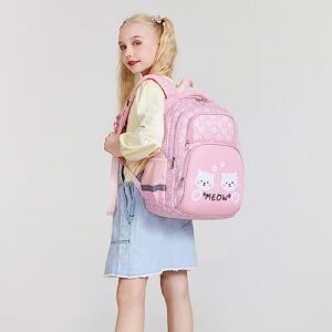 abshoo Cute Cat School Backpack For Girls Elementary Kindergarten Kids School Bag (Cat Pink A)