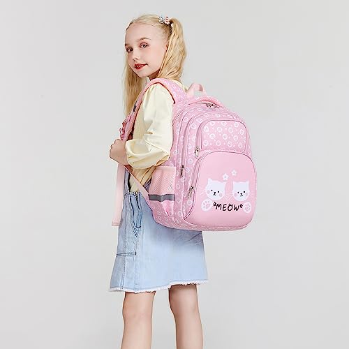 abshoo Cute Cat School Backpack For Girls Elementary Kindergarten Kids School Bag (Cat Pink A)