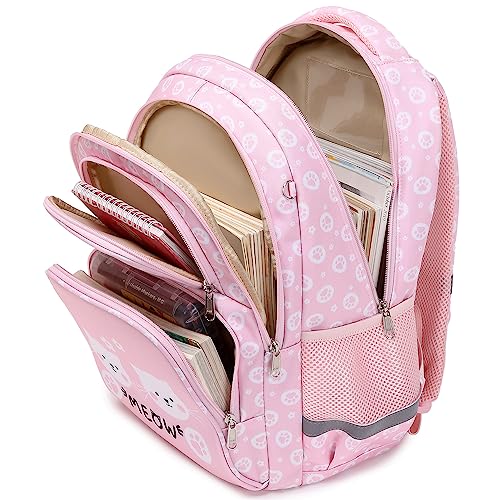 abshoo Cute Cat School Backpack For Girls Elementary Kindergarten Kids School Bag (Cat Pink A)