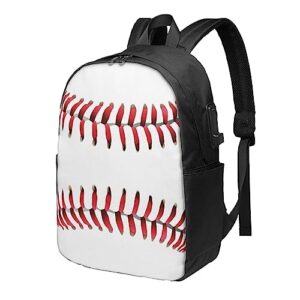 mzerse men & women lightweight backpack compatible with white baseball red stripes, multifunction laptop book daypack hiking rucksack for college high with usb charging port