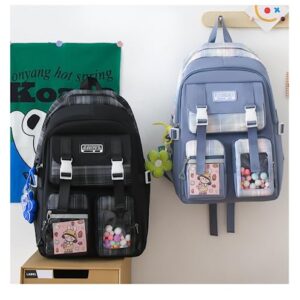 MAGSKY Cute Backpack 5 Set Aesthetic Backpack Kawaii Backpack Large Capacity Casual Travel Mochilas Daypacks (Blue)