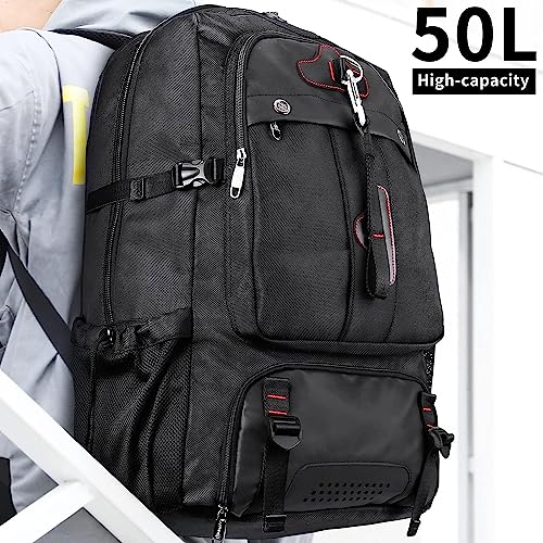 SSWEISIKER Travel Backpack for Men, Large 35L Laptop Backpack with USB Charging Port Fits 15.6 Inch Computer, Waterproof Carry on Bags for Airplanes Hiking Weekender Overnight, Black