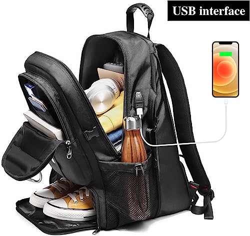 SSWEISIKER Travel Backpack for Men, Large 35L Laptop Backpack with USB Charging Port Fits 15.6 Inch Computer, Waterproof Carry on Bags for Airplanes Hiking Weekender Overnight, Black
