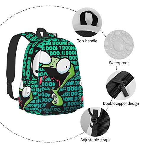 CONPELSON Backpacks Invader Anime Zim Adjustable Laptop Backpack Double Shoulder Bag for Women Men Climbing Shopping Work