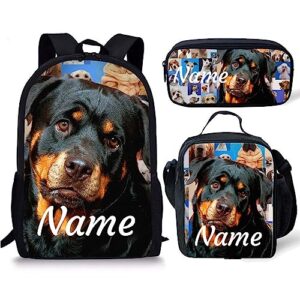 xixirimido rottweiler dog kids school backpack with custom name insulated lunch bag pencil case set 3 in 1 large durable