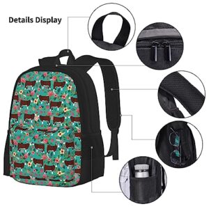 JZDACH Backpack Set Compatible With Hereford Cow Cattle Floral Bookbag With Lunch Bags And Pencil Case For Unisex
