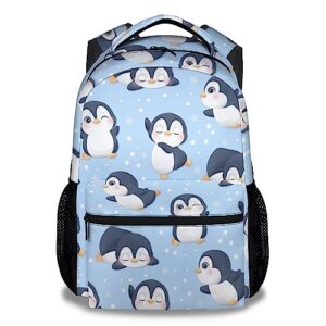 KNOWPHST Penguin Backpacks for Girls, 16 Inch Cute Backpack for School, Blue, Large Capacity, Durable, Lightweight Bookbag for Boys Travel