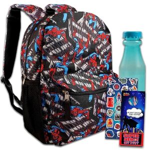 spiderman backpack for boys 4-6 set - bundle with 16" spiderman backpack plus water bottle, stickers, more | spiderman school bag for boys