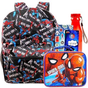 spiderman backpack with lunch box set - bundle with spiderman backpack for boys 4-6, spiderman lunch box, water bottle, stickers, more | spiderman backpack for kids