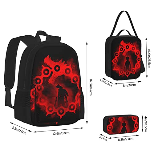 ORPJXIO Backpack 3 Piece Set The Seven Anime Deadly Sins Laptop Backpack Pencil Case Lunch Bag Combination For Travel Work Camping