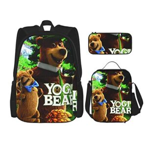 orpjxio backpack 3 piece set yogi anime bear laptop backpack pencil case lunch bag combination for travel work camping