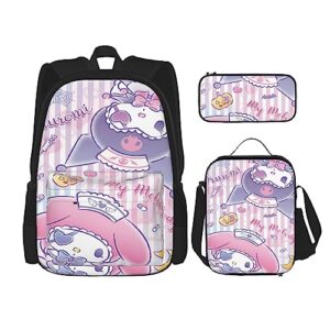 orpjxio backpack 3 piece set kuromi anime my melody laptop backpack pencil case lunch bag combination for travel work camping