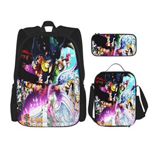 orpjxio backpack 3 piece set the seven anime deadly sins laptop backpack pencil case lunch bag combination for travel work camping