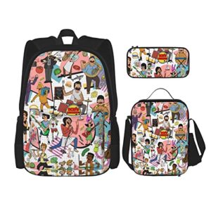 orpjxio backpack 3 piece set bob's anime burgers laptop backpack pencil case lunch bag combination for travel work camping