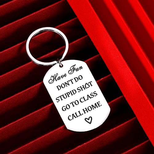 VANLOVEMAC Back to School Gifts Have Fun Don't Do Stupid Keychains First Day of School Funny Gag Gifts for Son Daughter Off to College Student Teens Boys Girls Christmas Birthday Gifts