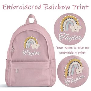 Dipopizt Custom Backpack for Girls and Boys with Name Rainbow Embroidery Print, Personalized Back to School Backpack for Kids First Day of School, Casual Backpack for Child